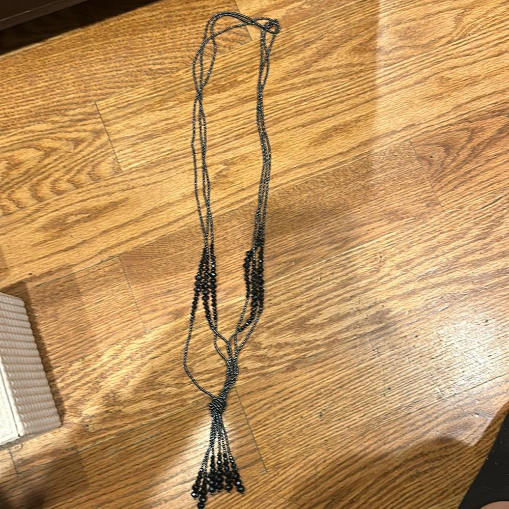 Multi strand black bead long necklace
